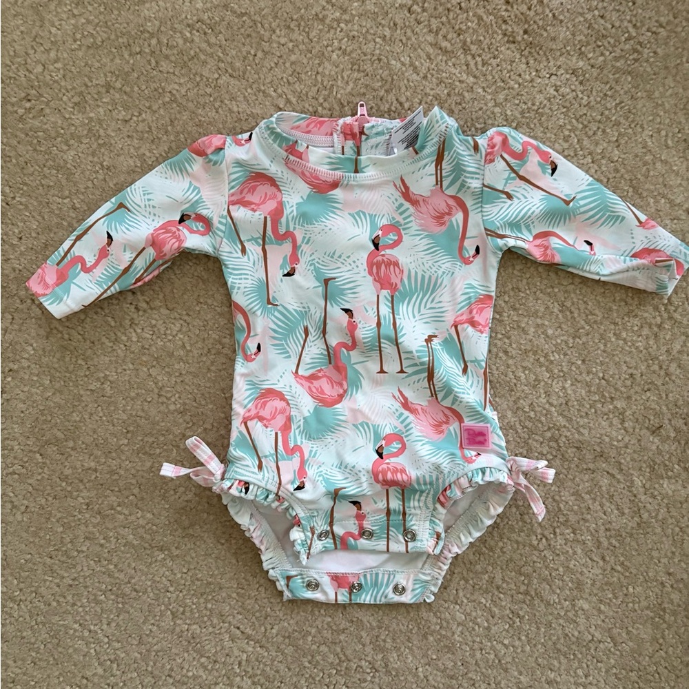 Ruffle Butts Flamingo and Palm Baby Swimsuit 0-3 months